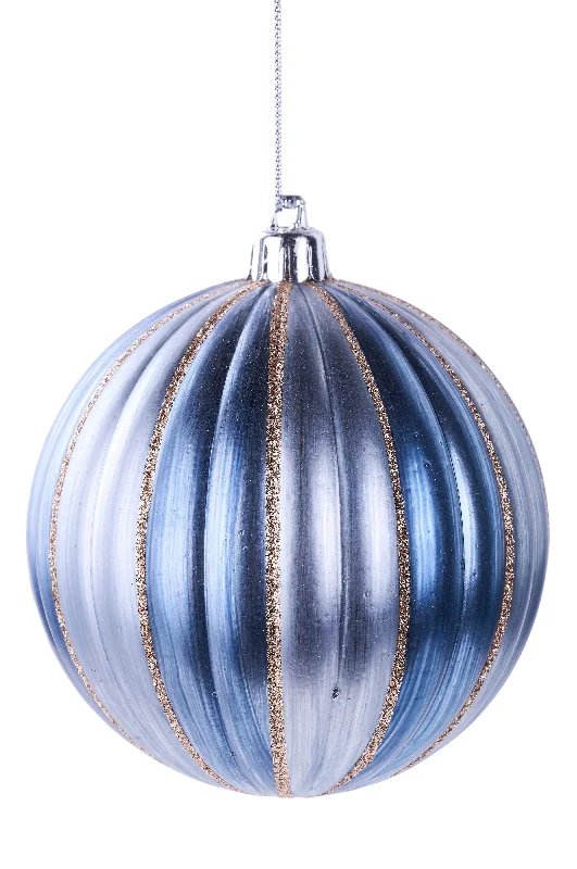 100MM Blue & Gold Glitter Vertical Stripe Ornament