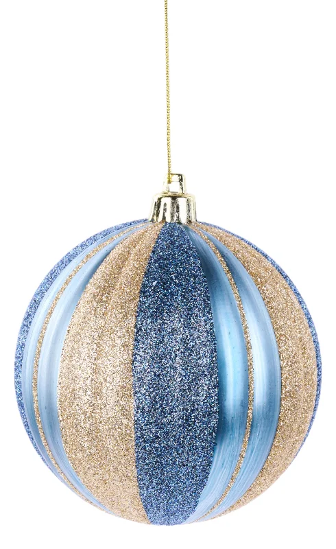 100MM Icy Blue & Gold Glitter Vertical Stripe Ornament