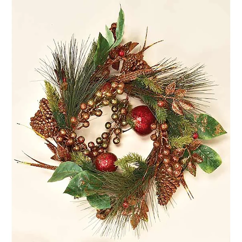 14" Gilded Mixed Pine & Fruit Wreath - Multicolor