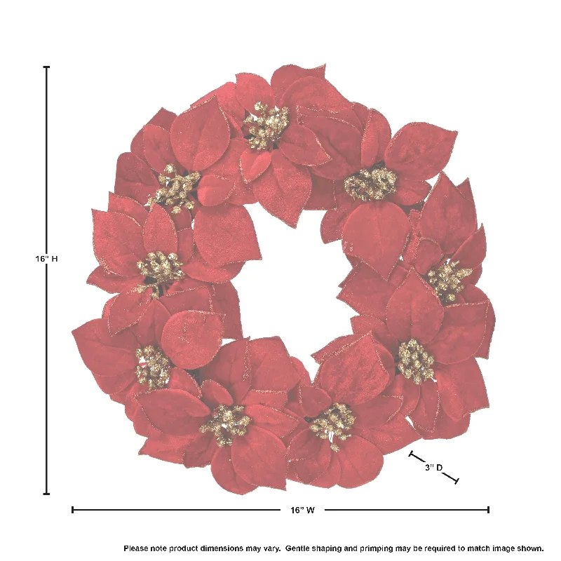 16" Glitter Poinsettia Wreath - 16