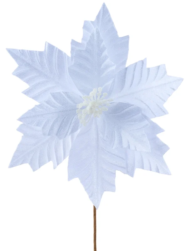 18" White Poinsettia Floral Pick Stem