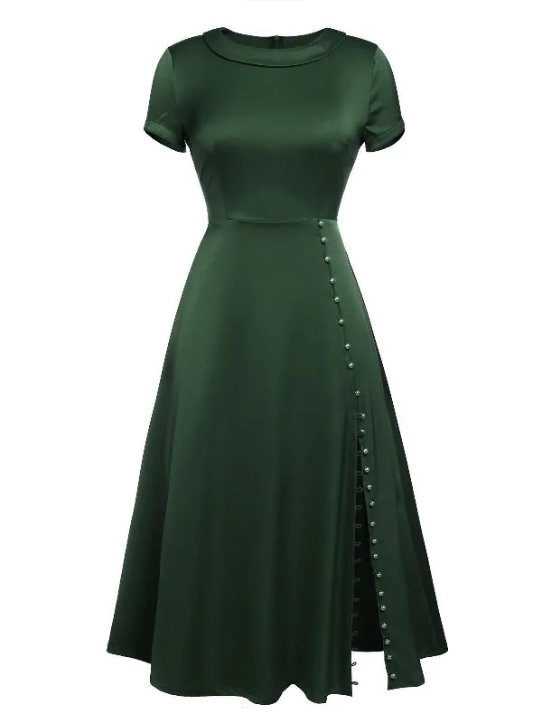 1940s Pearl Buttons Solid Darlene Dress