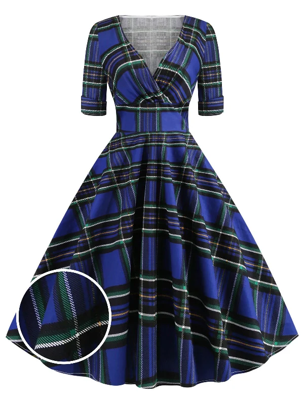 1950s Plaid Sweetheart Fold Swing Dress