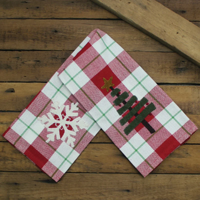 2 in 1 Christmas Buffalo Check Tree, Snowflake Towel Set of two ET220020