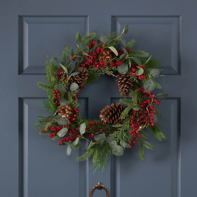 22" Berry/Eucalyptus/Pinecone Wreath - As Picture Show