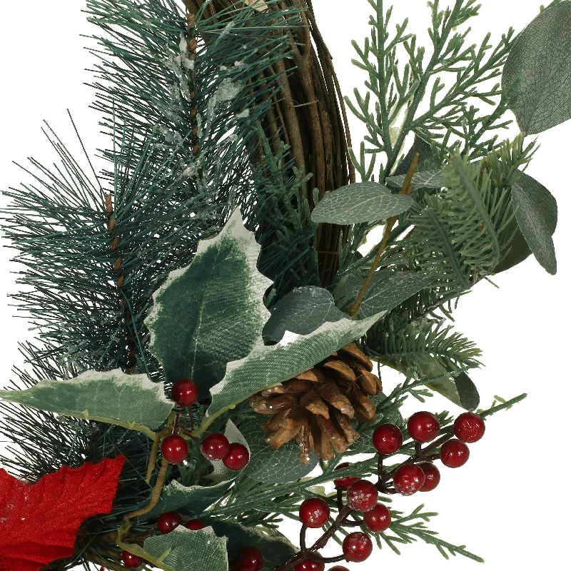 23.5" Poinsettia/Berry/Eucalyptus Half Wreath - As Picture Show