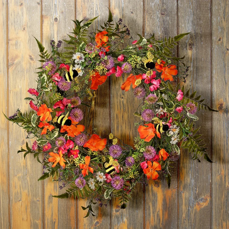 24" Summer Blooms with Bees Wreath