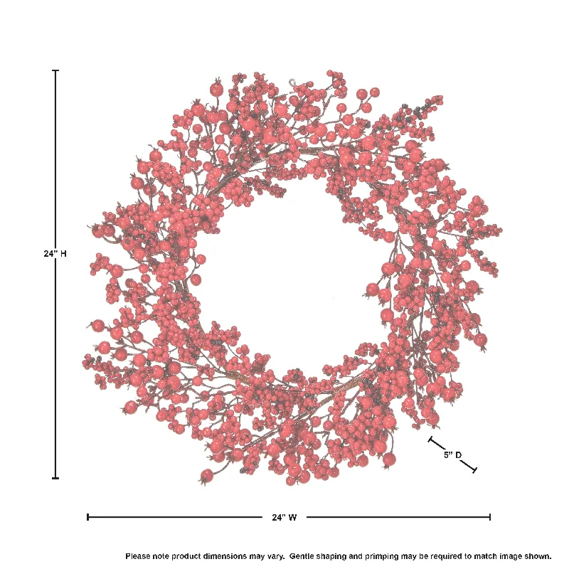 24" Waterproof New England Berry Wreath - Red - 24