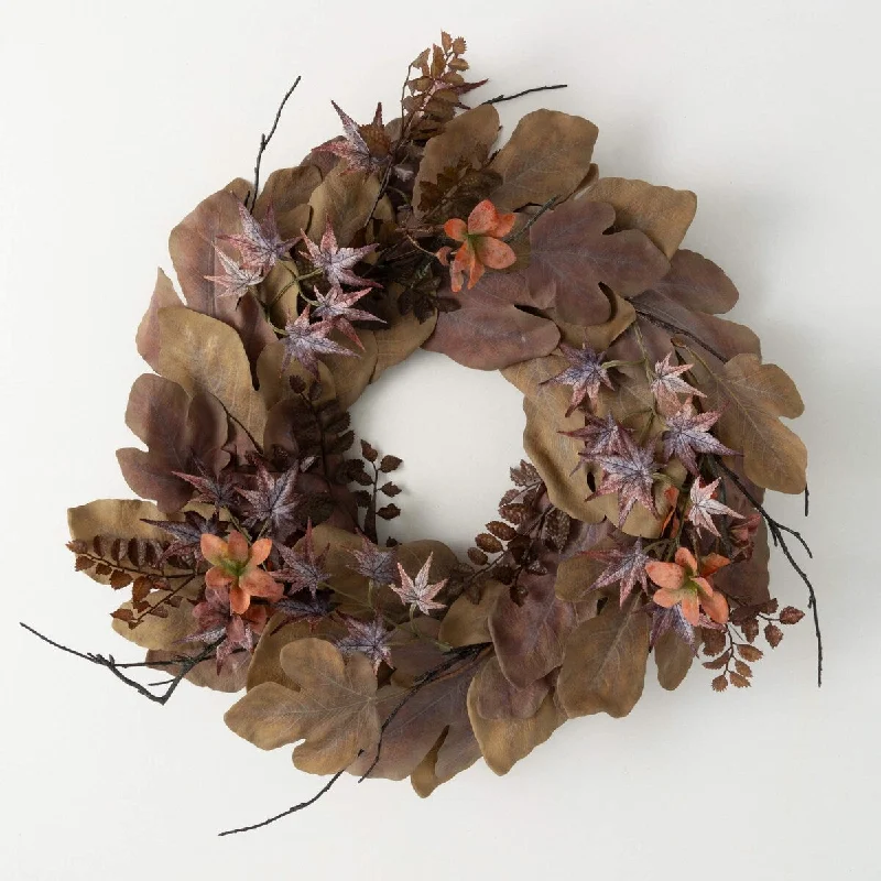 26"H Sullivans Artificial Mixed Leaf Rustic Fall Wreath, Brown