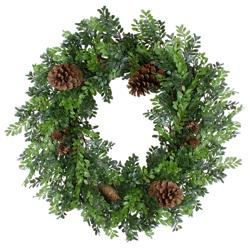 27"Artificial Boxwood and Pine Cone Christmas Wreath-Unlit - 27"