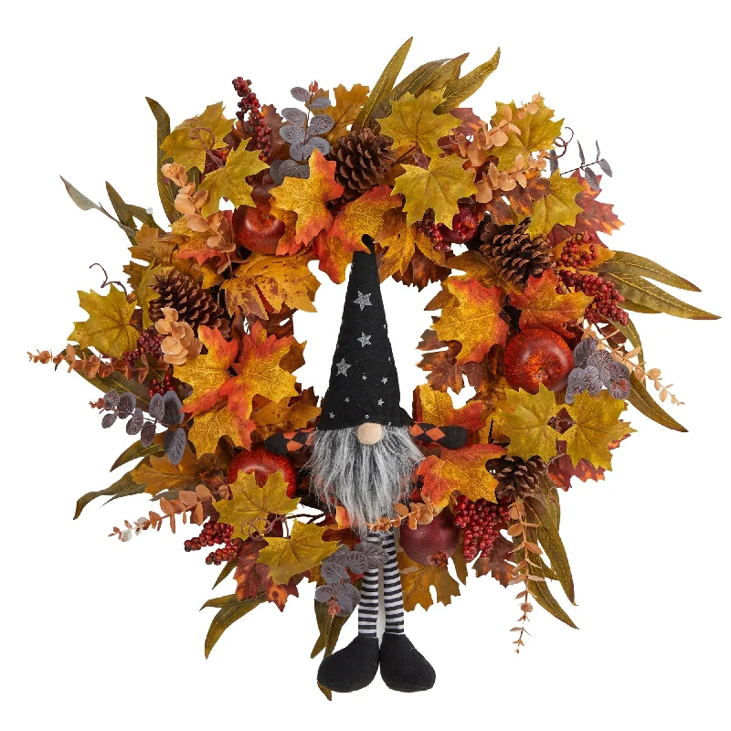 28" Harvest Fall Gnome Artificial Autumn Wreath - 28