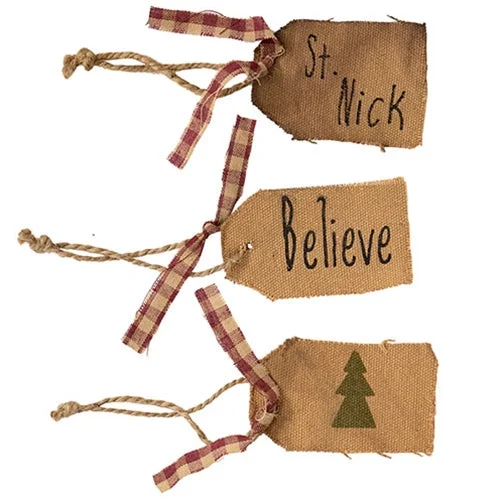 3 Set Believe St Nick & Christmas Tree Tag Ornaments