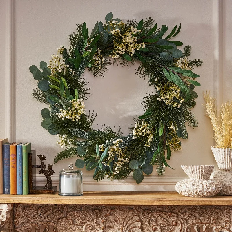 30In Eucalyptus Leaves, Pine Twigs, Stars Wreath - As Picture Show