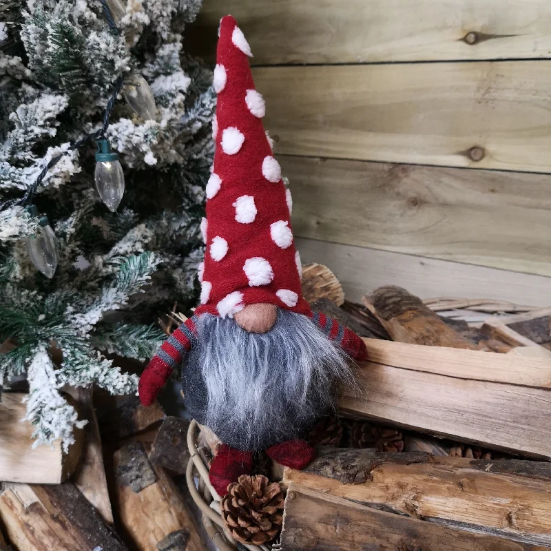 32cm Festive Christmas Red & Grey Bearded Gonk with White Polka Dot Hat