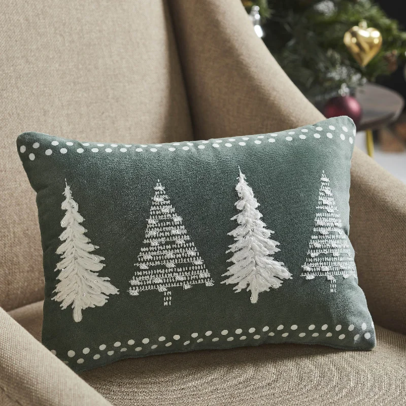 4 Christmas Trees Green Velvet Pillow 14x10 VHC Brands