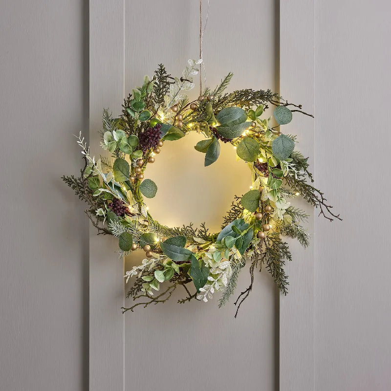 40cm Classic Gold Berry Wreath Micro Light Bundle