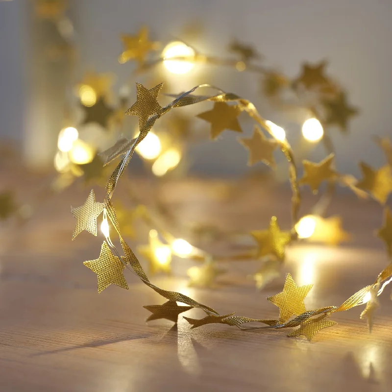 4m Gold Star Micro LED Fabric Garland