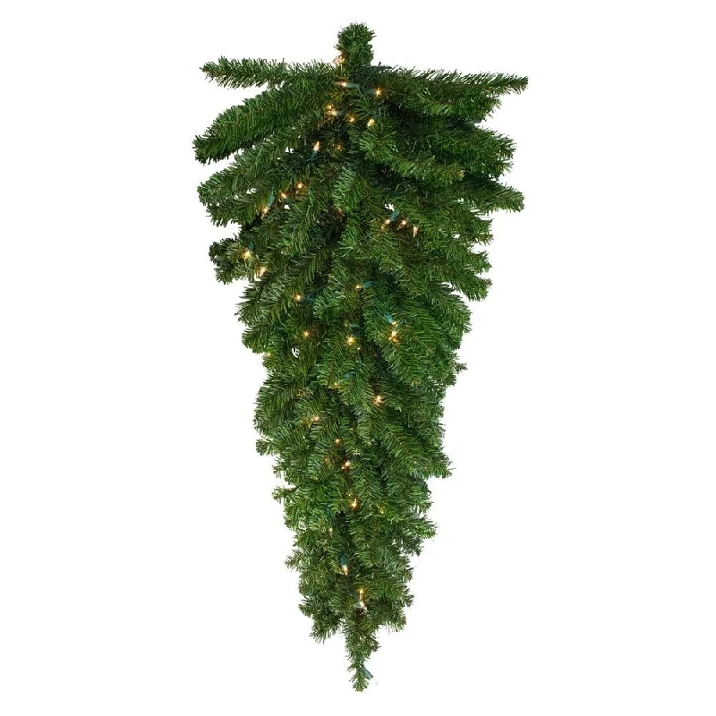 42" Pre-Lit Canadian Pine Xmas Teardrop Door Swag - Clear Lights