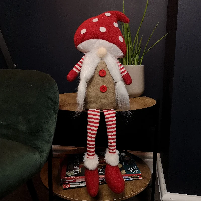 53cm Stripey Red Plush Sitting Christmas Girl Gonk with Dangly Legs and Mushroom Hat