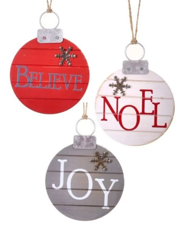 5" Joy/Noel/Believe Word Ornament