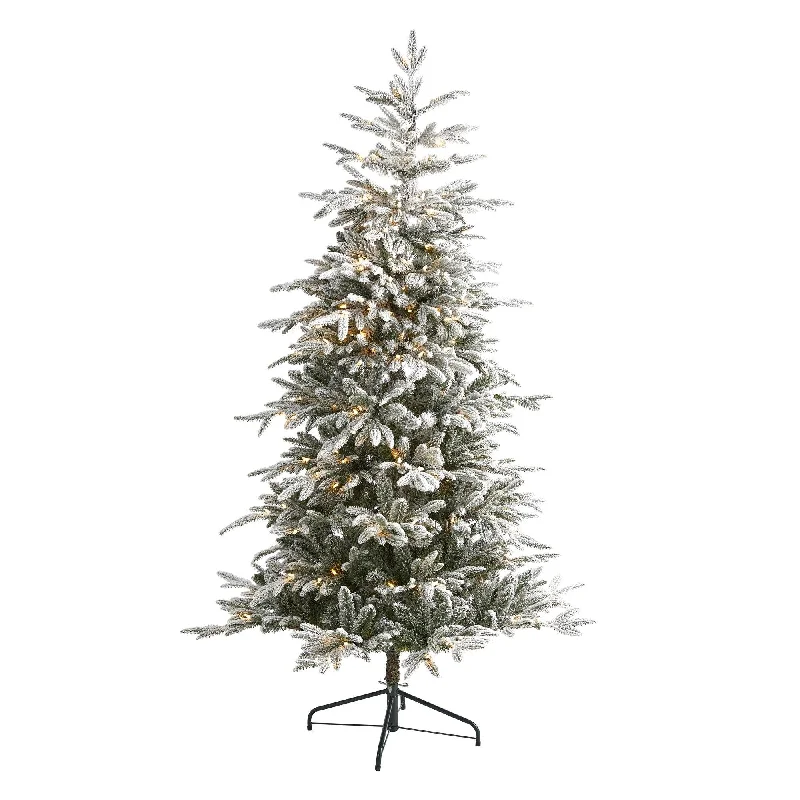 6.5’ Flocked Manchester Spruce Artificial Christmas Tree with 300 Lights and 781 Bendable Branches