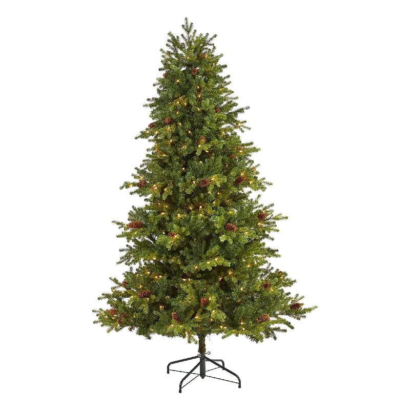 6.5’ Yukon Mountain Fir Artificial Christmas Tree with 450 Clear Lights, Pine Cones and 1236 Bendable Branches