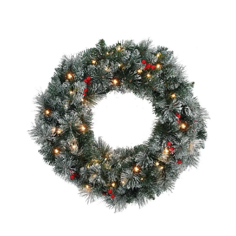 60cm Christmas Wreath LED Lights Snowy Berries Garland Party Decor