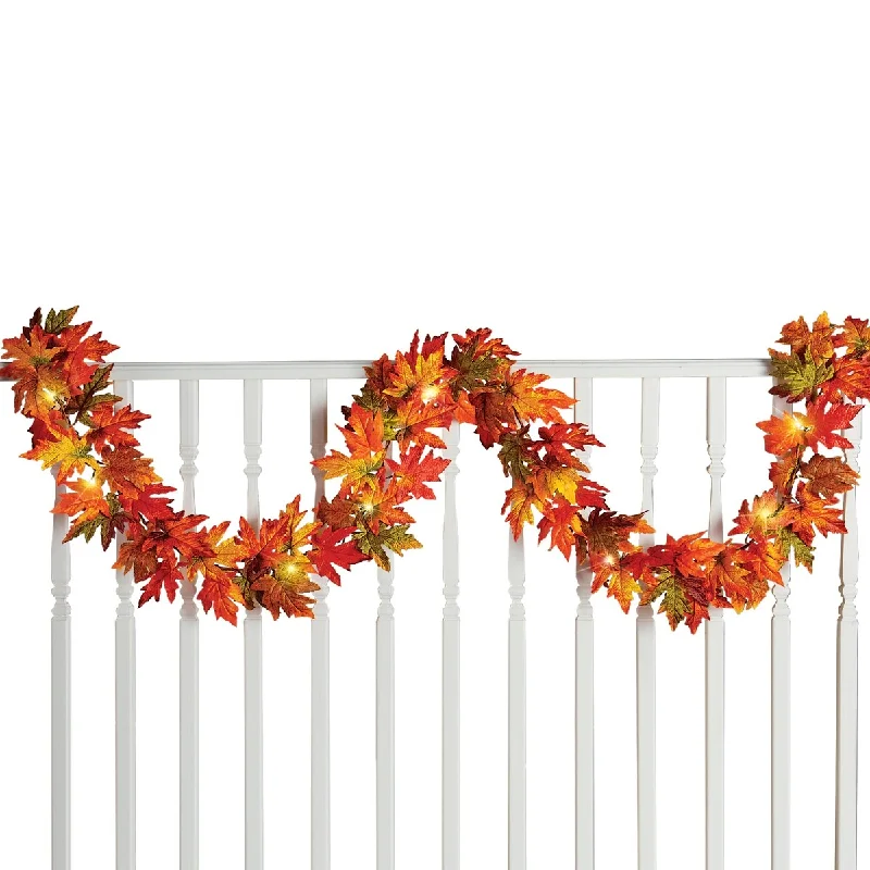 9-Ft Lighted Fall Maple Leaf Garland with Timer - 8" x 2.25" x 9.5"