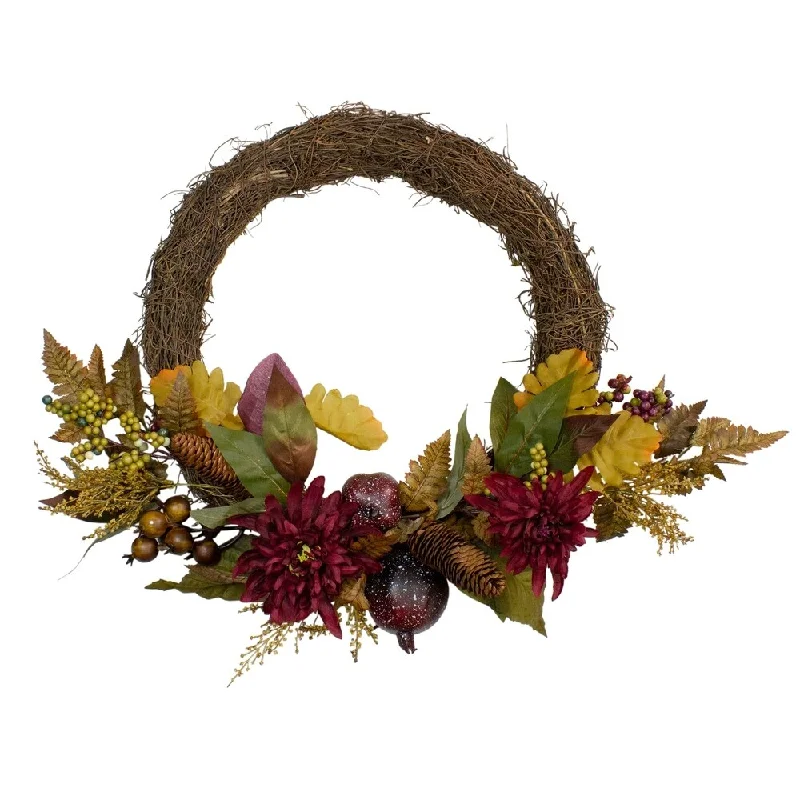 Autumn Harvest Mums with Pomegranate Autumn Grapevine Wreath - 20-Inch Unlit - N/A