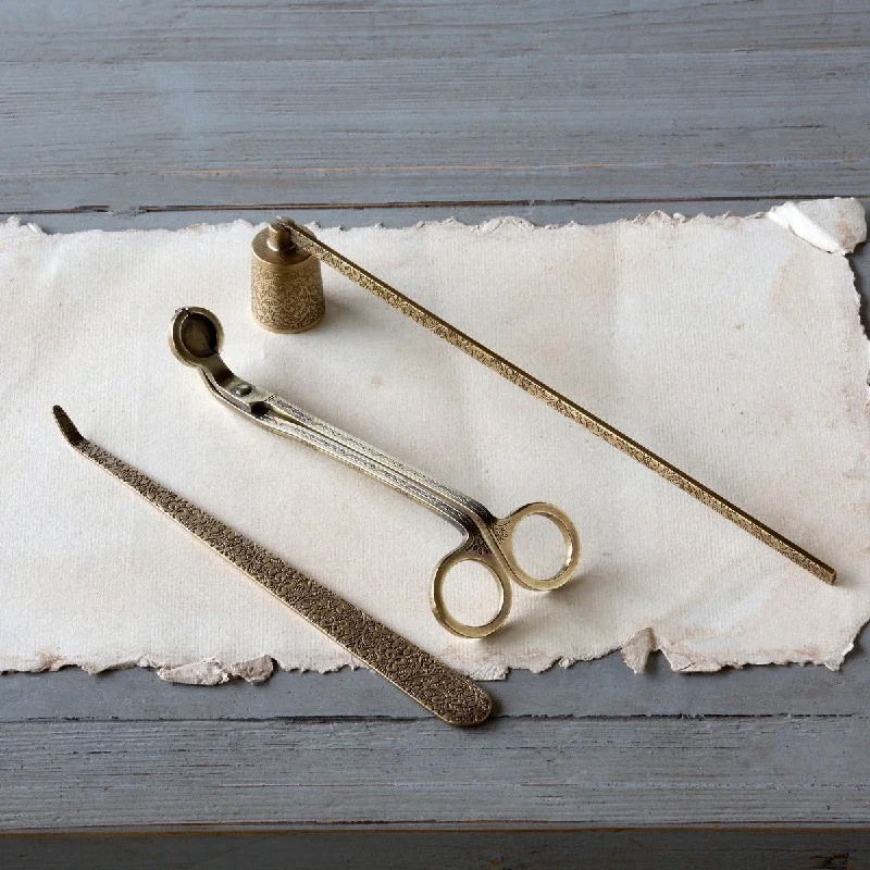 Antique Brass Metal Candle Care Tool Set Kit