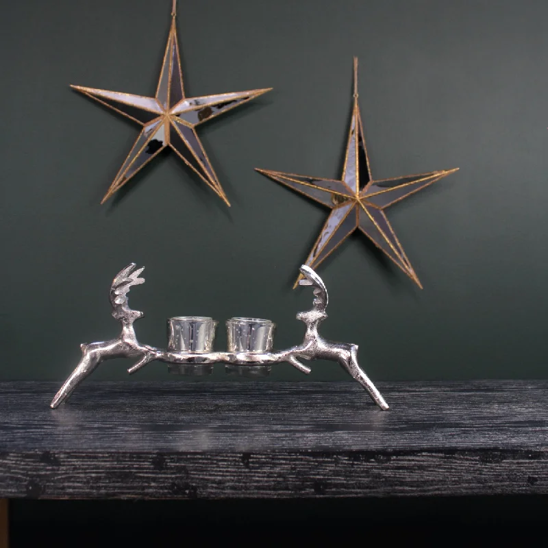 Double Stag Candle Holder | Silver