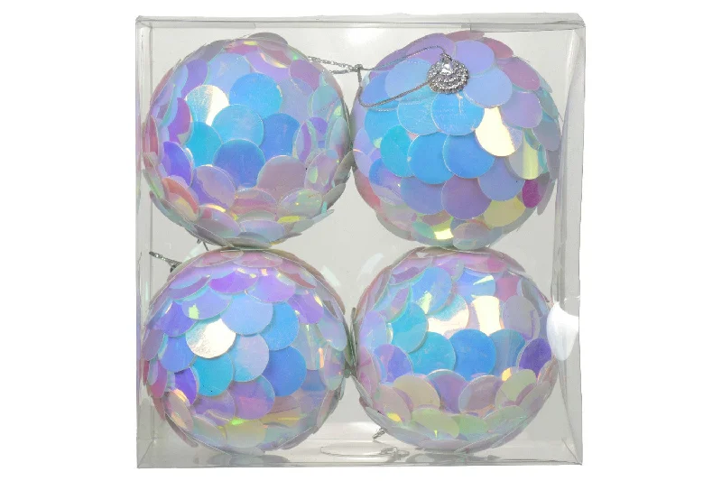 Christmas Decoration | 10cm Foam Sequin Bauble | Iris | Pack of 4