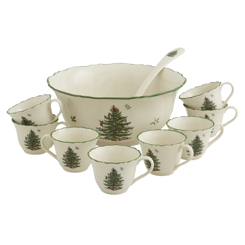 Christmas Tree 10 Piece Punch Bowl Set