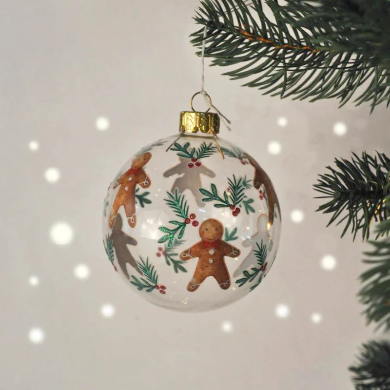 Clear Glass Ball with Painted Gingerbread Man