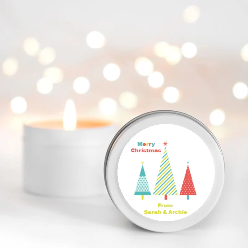 3 Christmas Trees Personalised Candle Small Travel tin