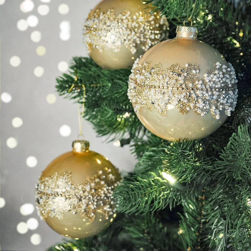 Cream Glass Ball with Gold Spiky Glitter