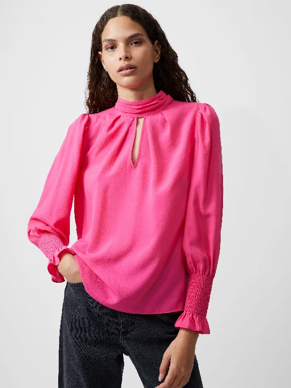 Crepe Light High Neck Long Sleeve Top