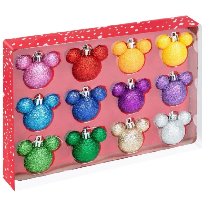 Disney Set of 12 Glitter Mickey Mouse Head Baubles