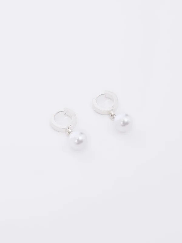 Drop Faux Pearl Huggie Hoop Earrings