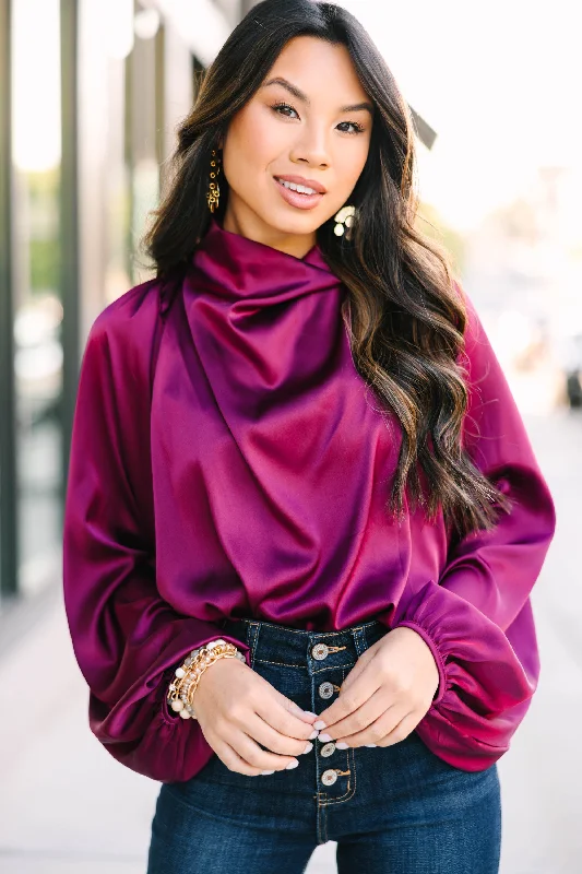 Embrace The Joy Sangria Red Satin Blouse