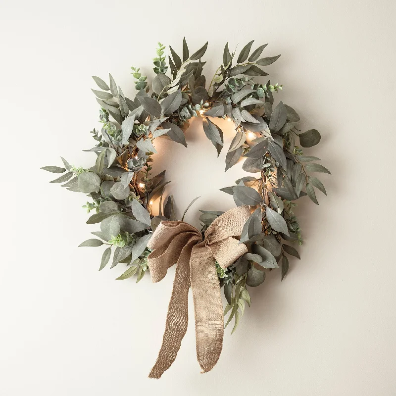 40cm Eucalyptus & Laurel Wreath Micro Light Bundle