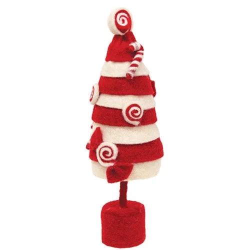 Felted Red Wht Striped Tree Ornament