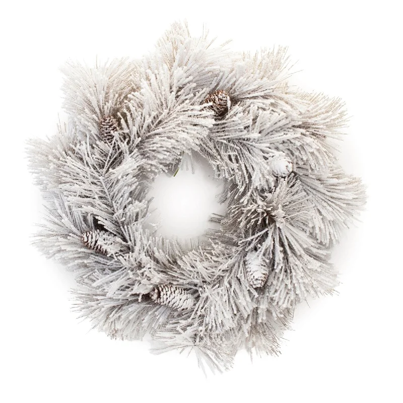 Flocked Long Needle Pine Wreath 23.5"D - White