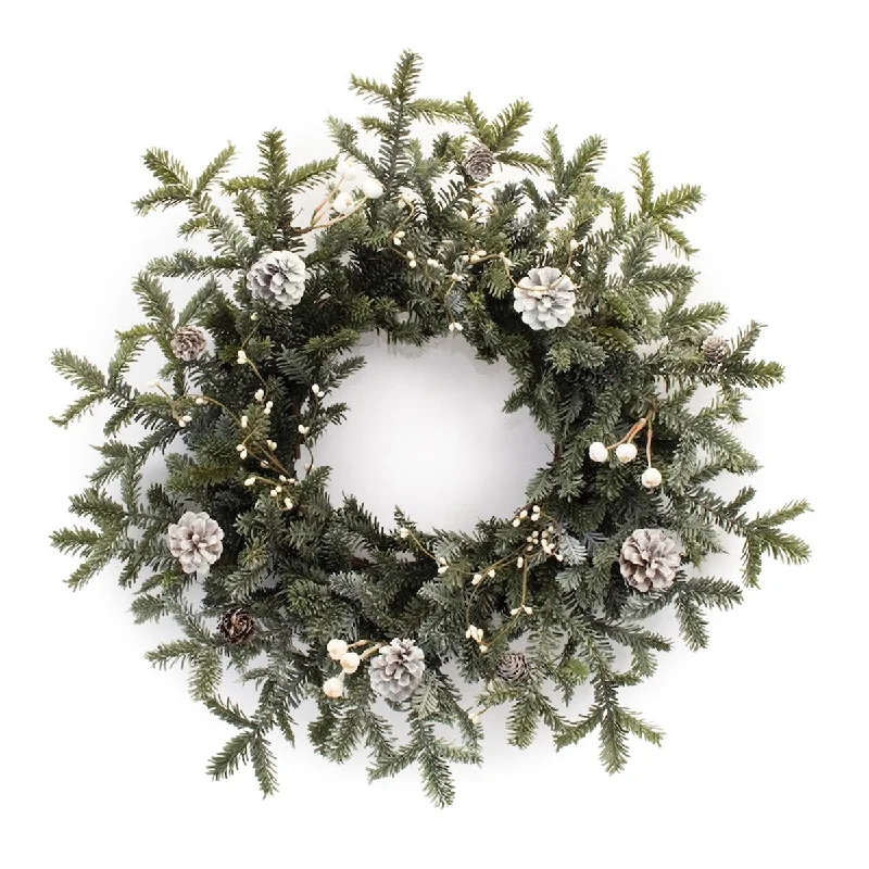 Frosted Pine Cone Berry Wreath 27"D - Green, Brown