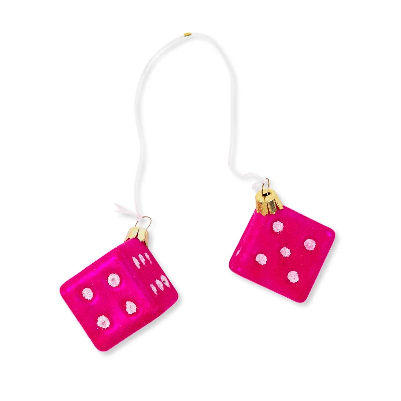 Fuzzy Pink Dice Ornament