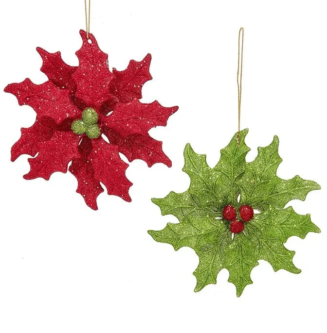 4.6" Glittered Holly Leaf Ornament