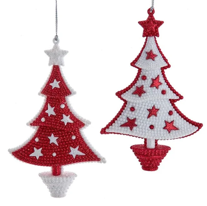 5.5" Glittered Red and White Christmas Tree Ornament