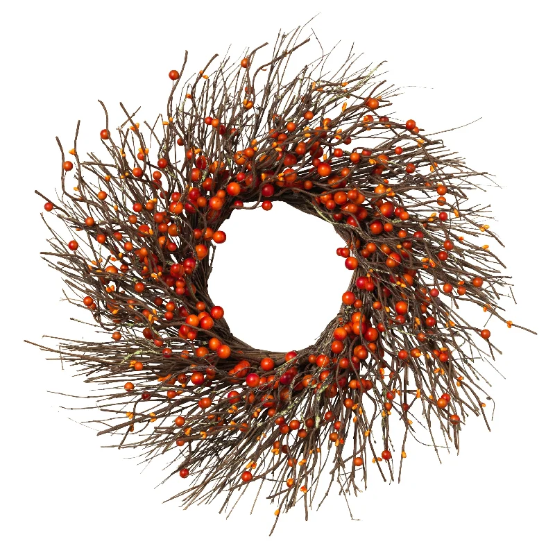 Gold Accented Dried Twig and Autumn Berries Wreath