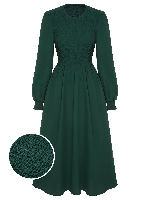 Green 1940s Top Elastic Regular Sleeve Dress