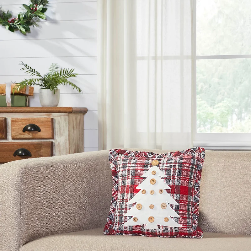 Gregor Plaid Button Tree Pillow 12x12